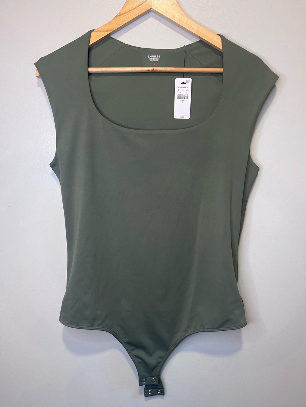 Express Olive Green Scoop Neck Cap Sleeve Bodysuit